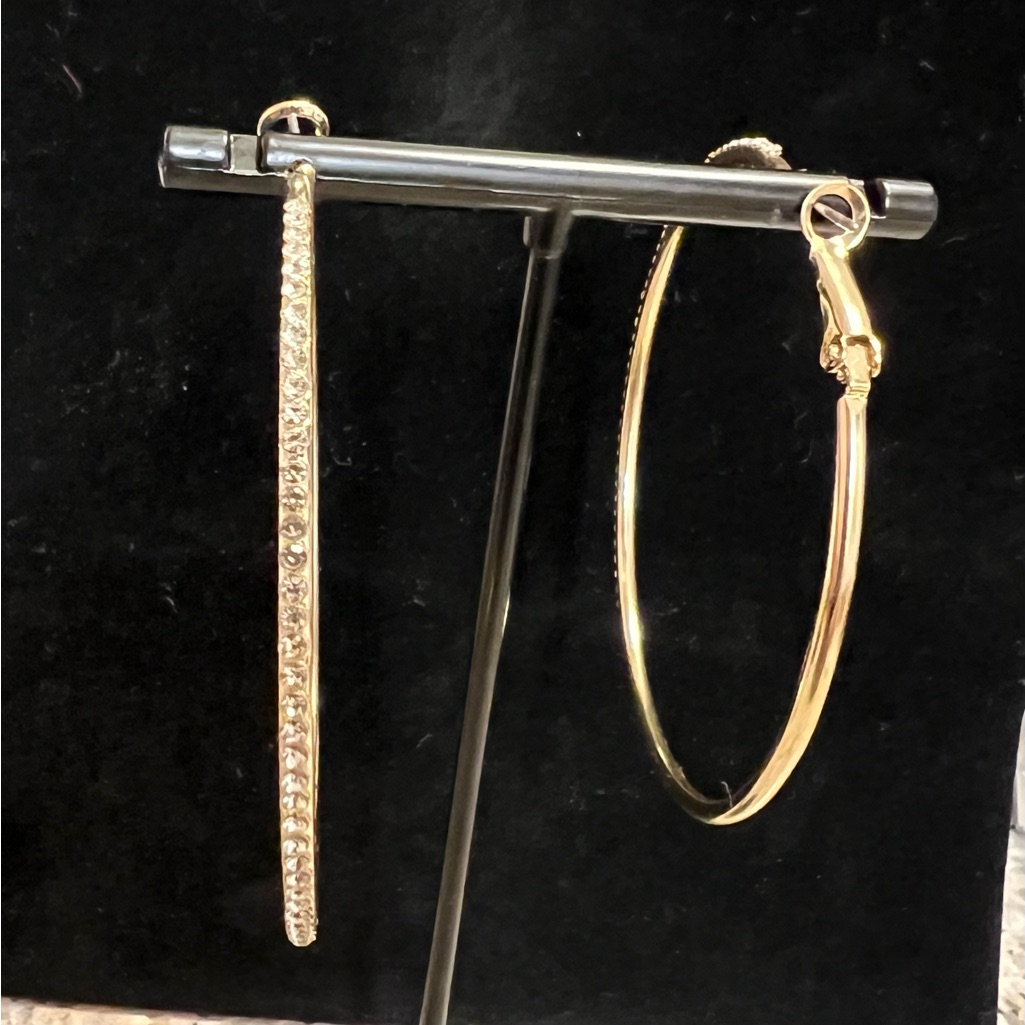 Elegant Gold & Rhinestone Fashion Hoop Earrings Nwot